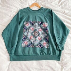 Green Sweatshirt with Floral Patch